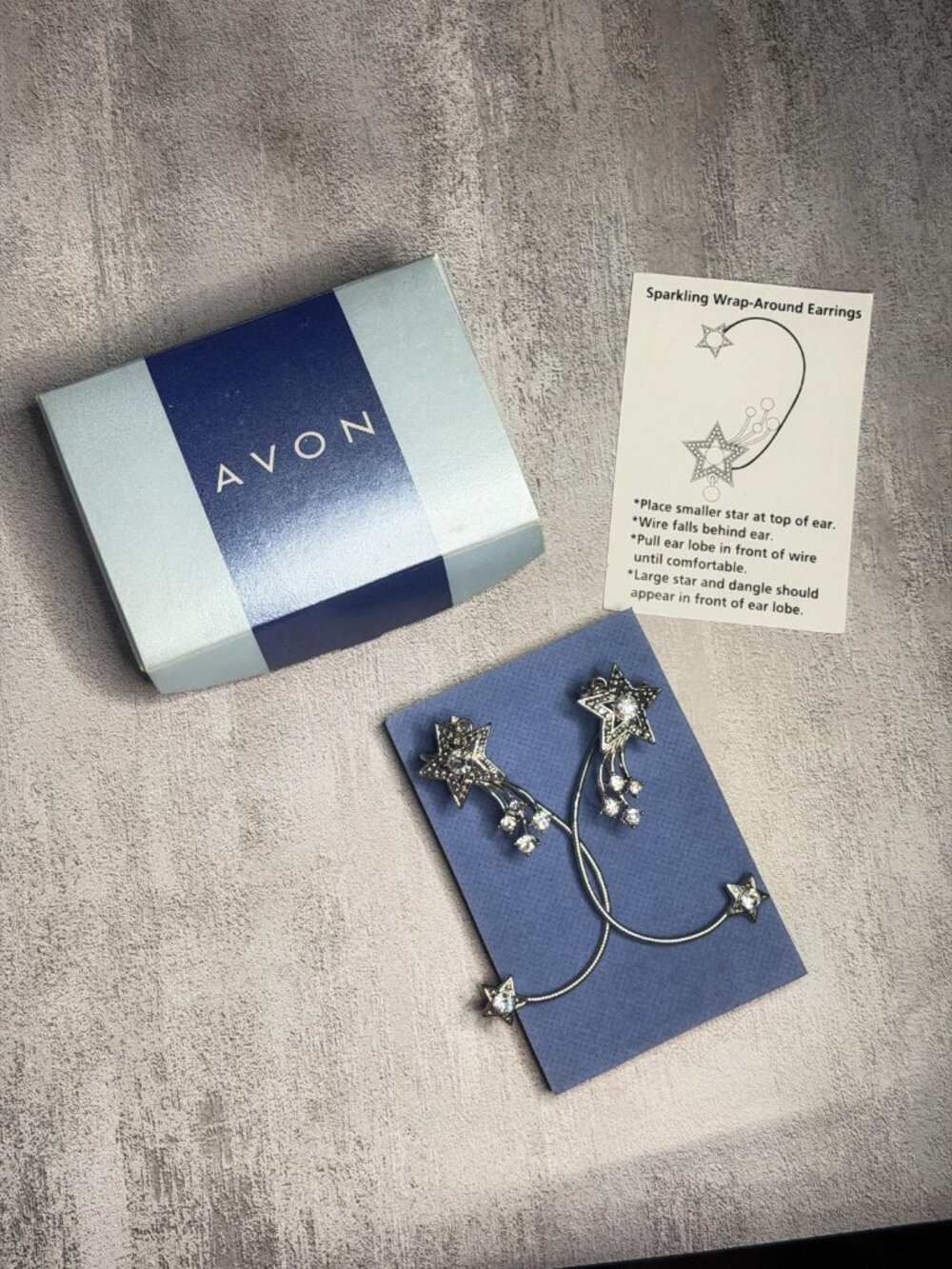 2002 Avon Sparkling Wrap Around Shooting Star Earrings Rhinestone Ear Cuff NOS